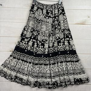 Forbidden Maxi Skirt Women S Black Floral Peasant Boho Flowy Gypsy Crochet Jewel